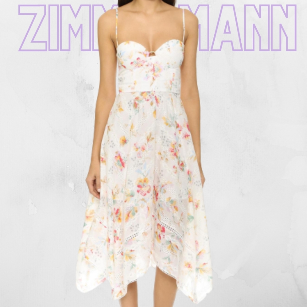Zimmermann Belle Bustier White Floral Embroidered Eyelet Midi Dress Size 2 - Picture 1 of 11